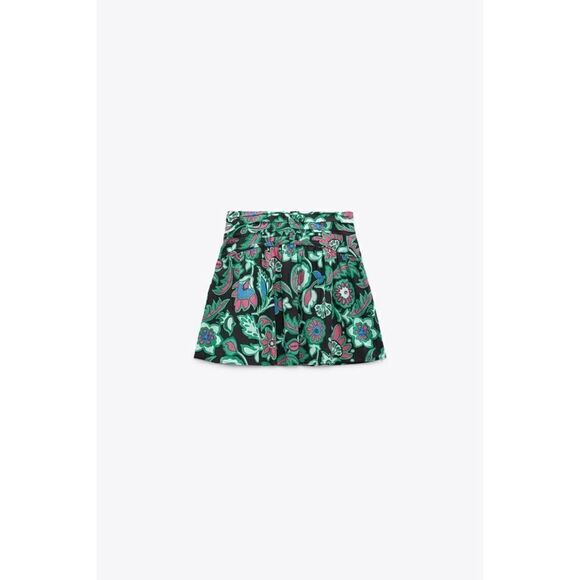 NWT Zara Multicolored Floral Print Linen Blend High Waisted A-Line Mini Skirt - Picture 8 of 15